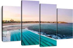 Elephant Stock - View From Bondi Icebergs Pool Wall Art - Horizontal Multi Panel Canvas - 4 Piece Living Room Wall Decor - Photography Beach Multi Piece Wall Art - Teal And Gray Decor - 24" x 14"
