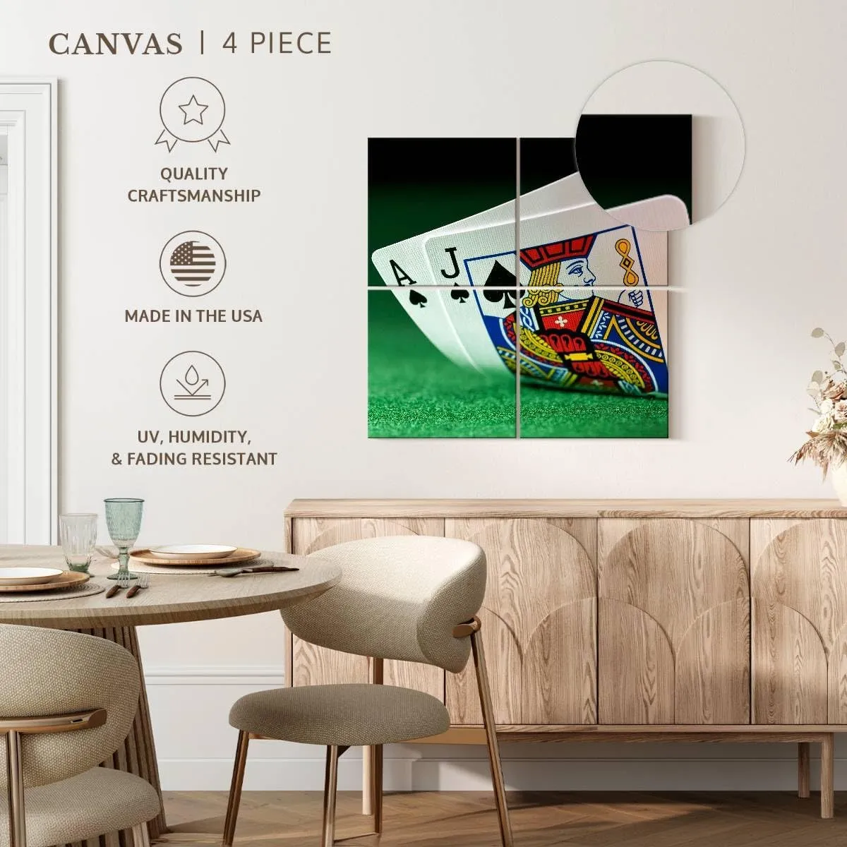 ElephantStock - Ace And Jack Of Spades Wall Art - Square Multi Panel Canvas - 4 Piece Lobby Wall Decor - Photography Hobbies And Lifestyle Multi Piece Wall Art - Black And White Decor - 18" x 18"