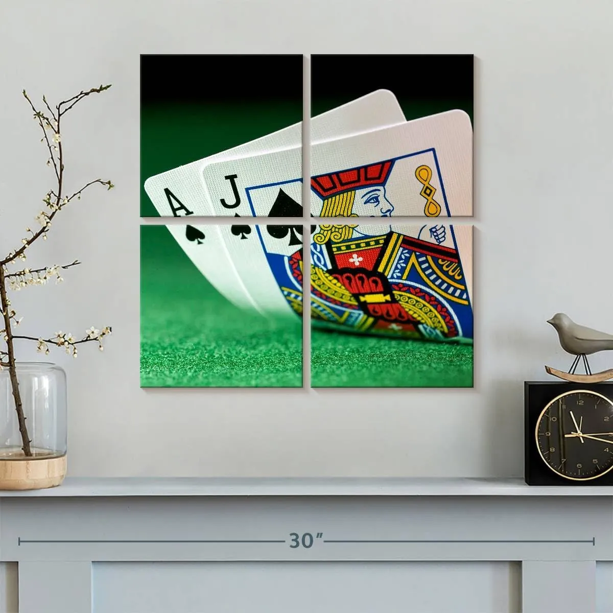 ElephantStock - Ace And Jack Of Spades Wall Art - Square Multi Panel Canvas - 4 Piece Lobby Wall Decor - Photography Hobbies And Lifestyle Multi Piece Wall Art - Black And White Decor - 18" x 18"