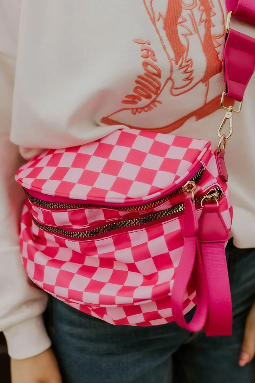 Emmafy Gofree Roomiest Crossbody Bag with Coin Purse, Checkered/Solid Adjust Waterproof Bum Bag for Women