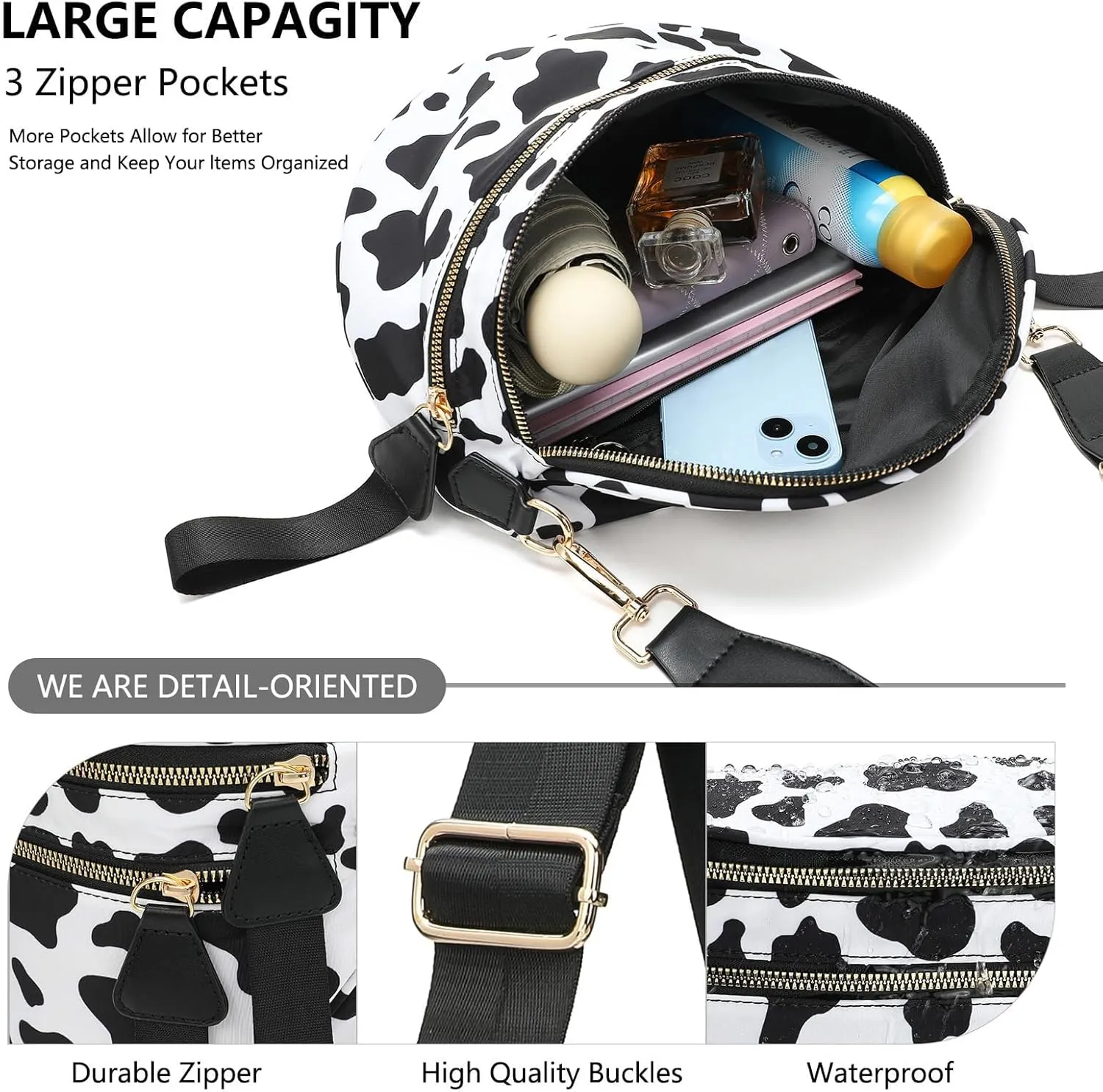 Emmafy Gofree Roomiest Crossbody Bag with Coin Purse, Checkered/Solid Adjust Waterproof Bum Bag for Women