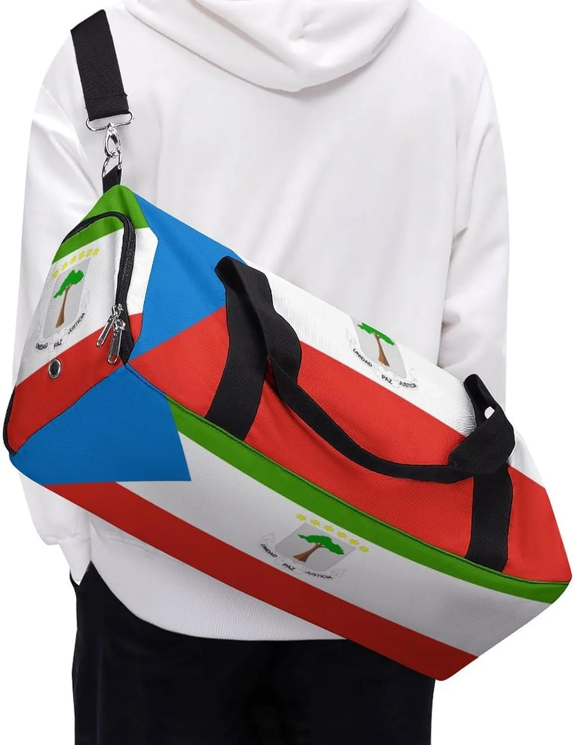 Equatorial Guinea Flag Gym Duffel for Boys Girls with Shoe Compartment Travel Weekender