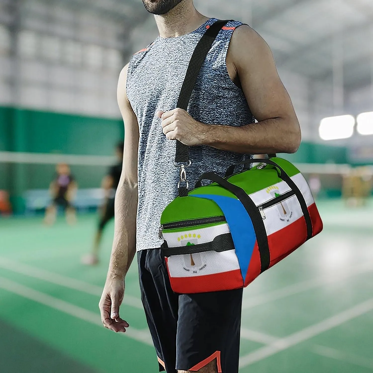 Equatorial Guinea Flag Gym Duffel for Boys Girls with Shoe Compartment Travel Weekender