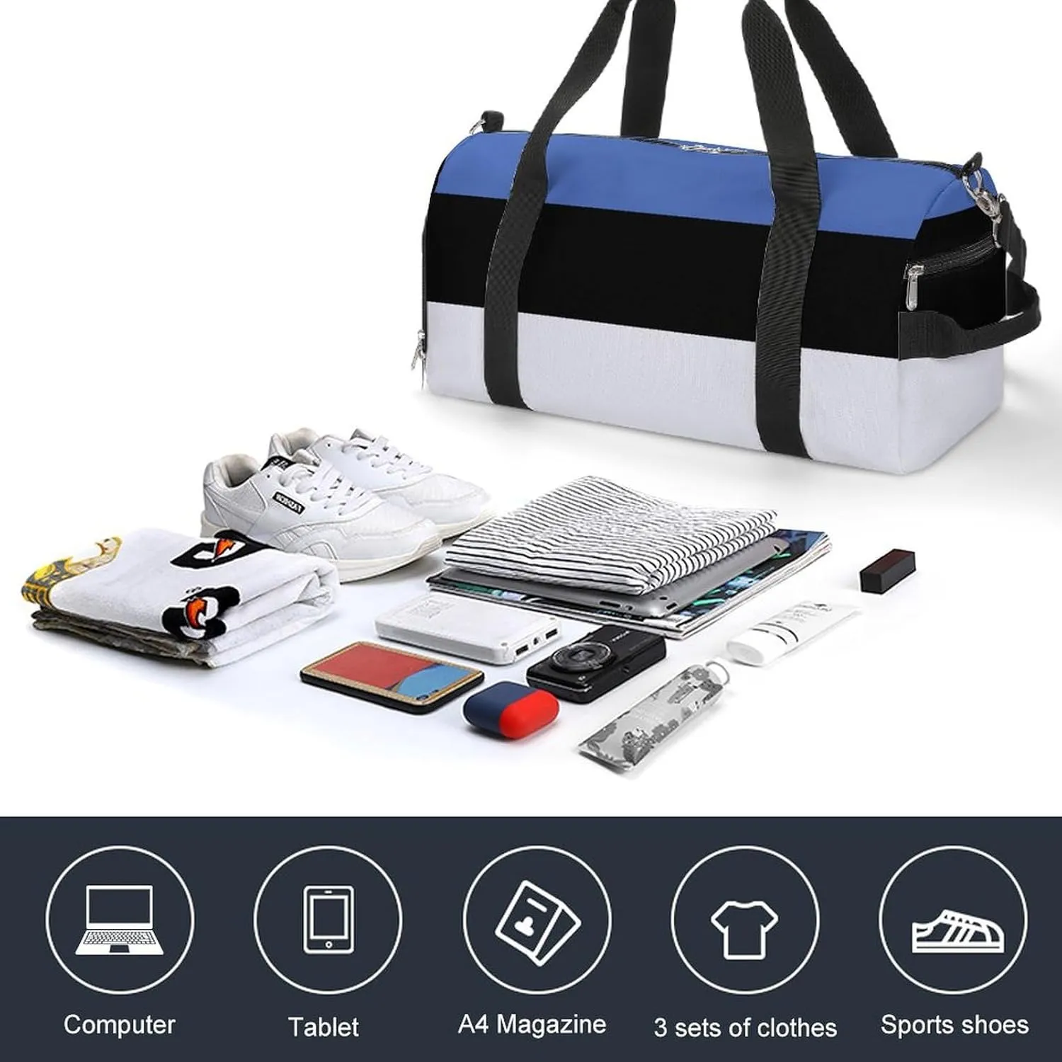 Estonia Flag Sports Gym Bag for Boys Girls with Shoe Compartment Weekender