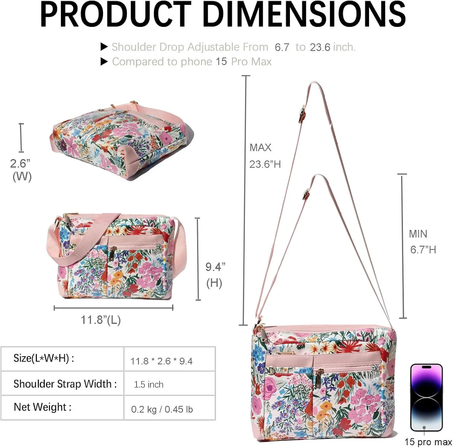 ESVAN Nylon Crossbody Bag For Women Waterproof Lightweight Casual Multi Pockets Shoulder Handbag Purse