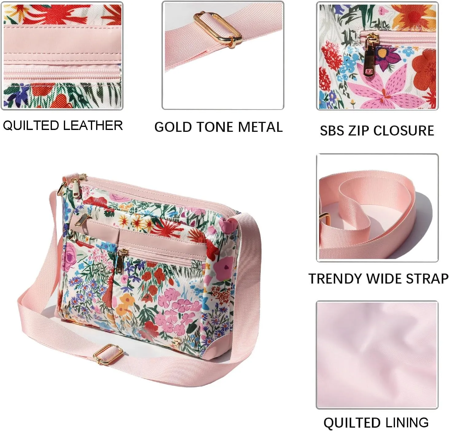 ESVAN Nylon Crossbody Bag For Women Waterproof Lightweight Casual Multi Pockets Shoulder Handbag Purse