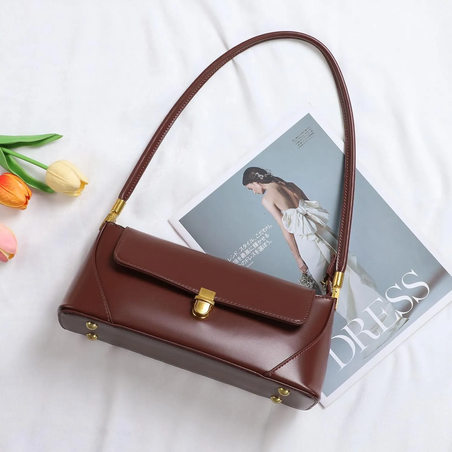 Etercycle Shoulder Bag for Women, Vintage Trendy Women's Purses, Small Vegan Leather Handbags Underarm Hobo Bag