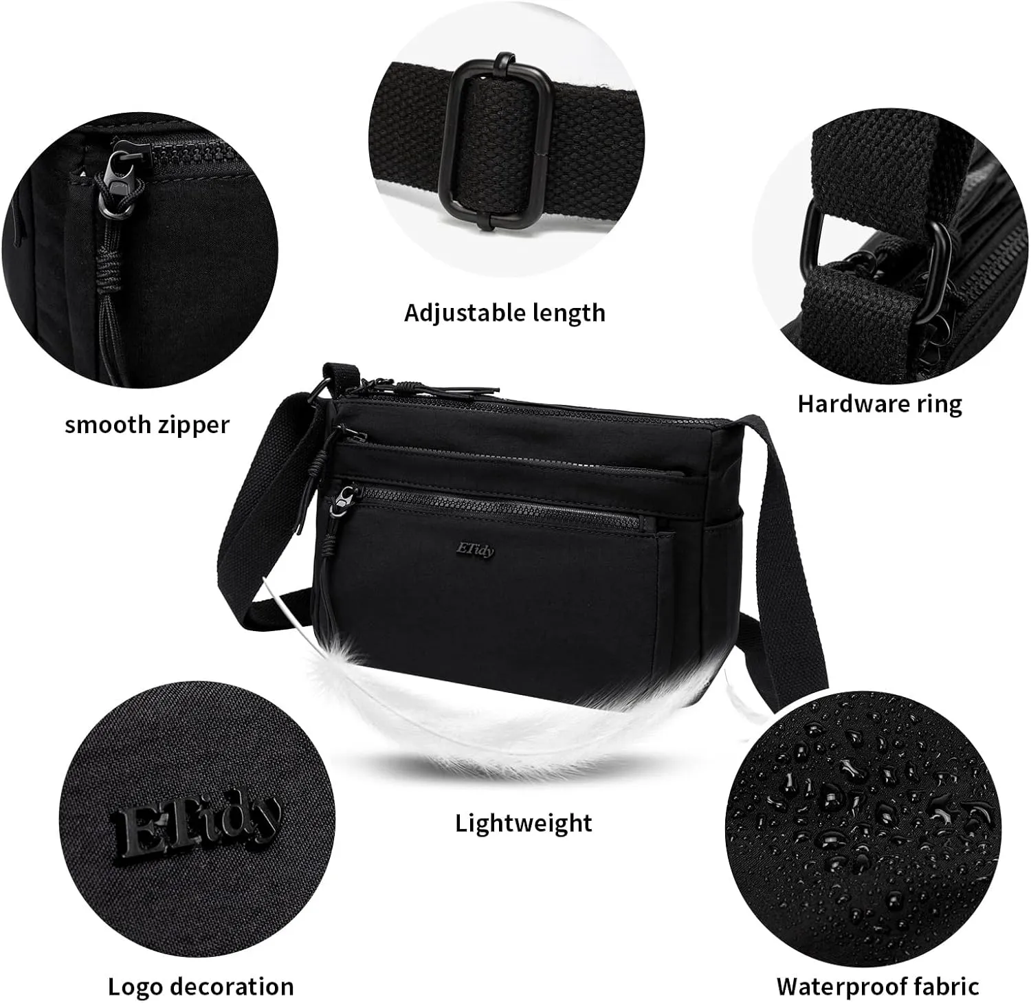ETidy Casual Nylon Shoulder Bag For Women Waterproof Lightweight Crossbody Purse Hobo Bag
