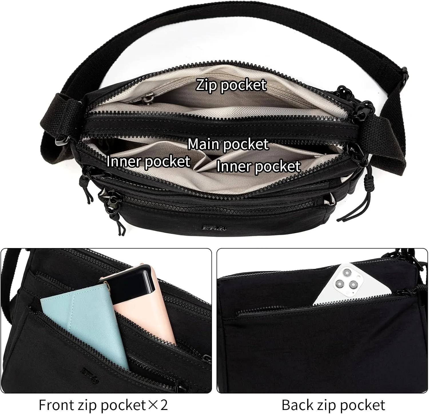 ETidy Casual Nylon Shoulder Bag For Women Waterproof Lightweight Crossbody Purse Hobo Bag