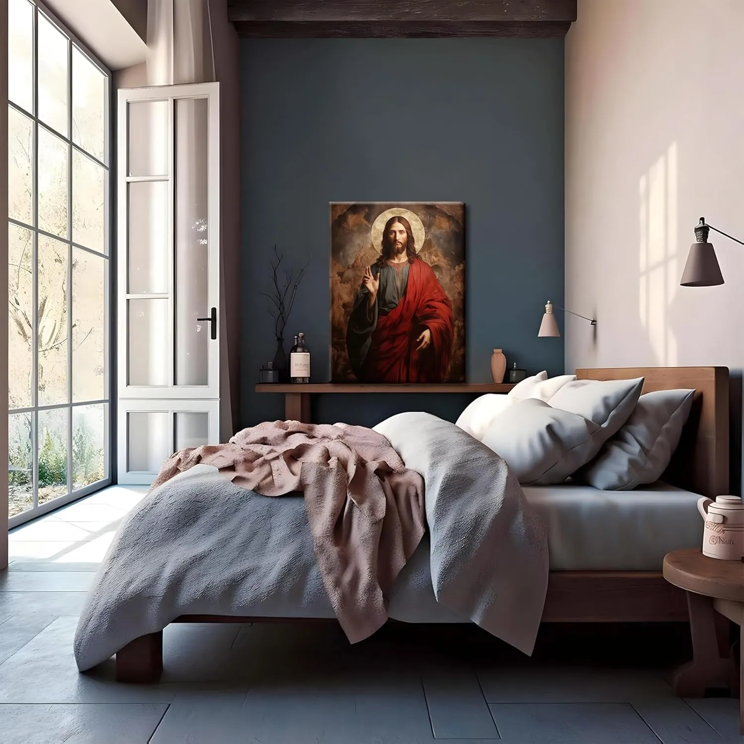 Eysintum Framed Divine Jesus Canvas Wall Art Divine Mercy Christ Portrait Christian Religious Decor for Living Room Bedroom Ready to Hang 12X16in