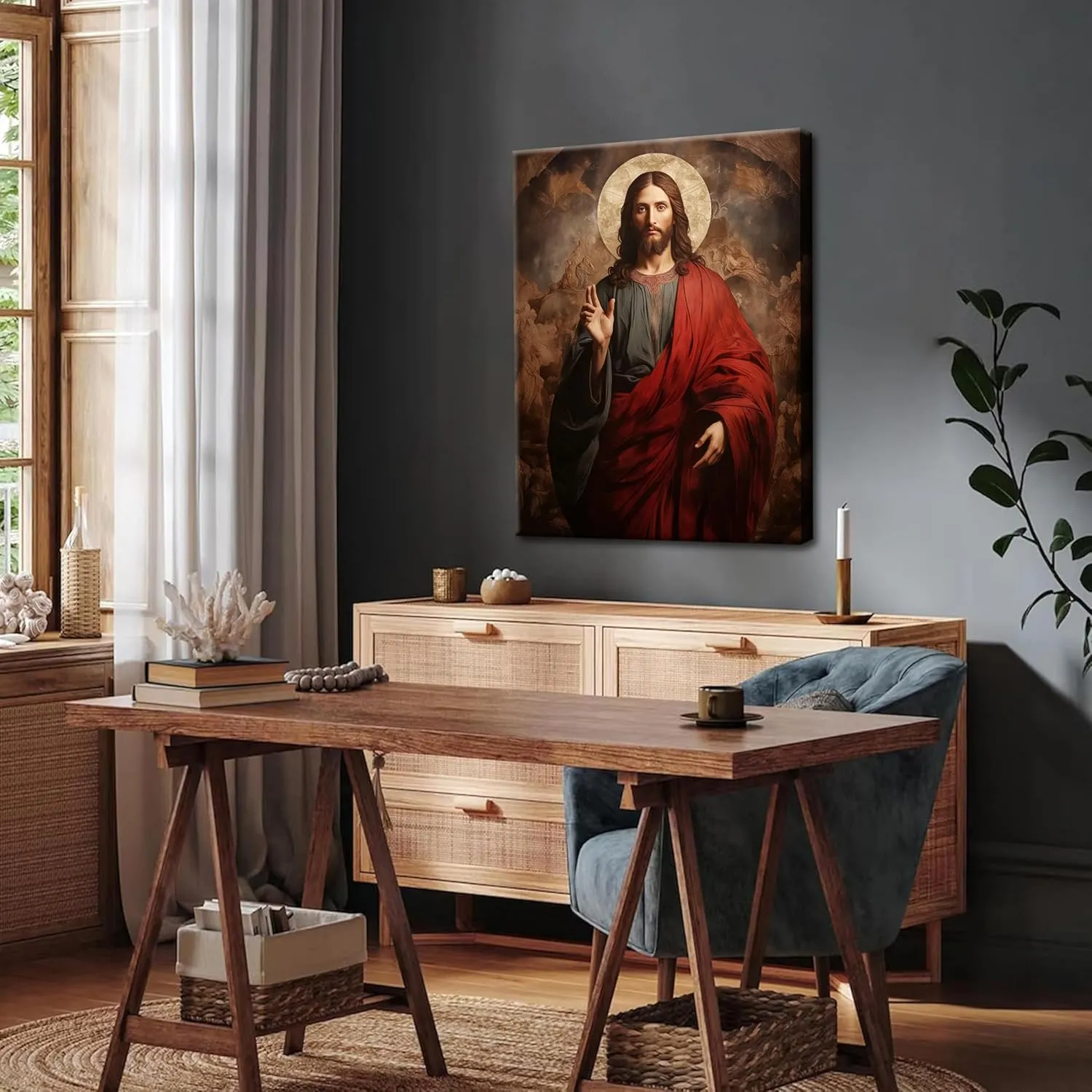 Eysintum Framed Divine Jesus Canvas Wall Art Divine Mercy Christ Portrait Christian Religious Decor for Living Room Bedroom Ready to Hang 12X16in