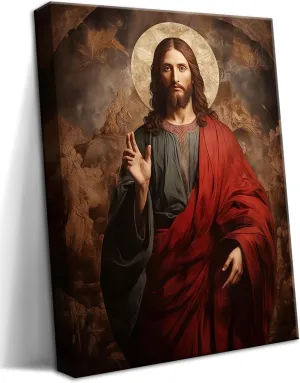 Eysintum Framed Divine Jesus Canvas Wall Art Divine Mercy Christ Portrait Christian Religious Decor for Living Room Bedroom Ready to Hang 12X16in