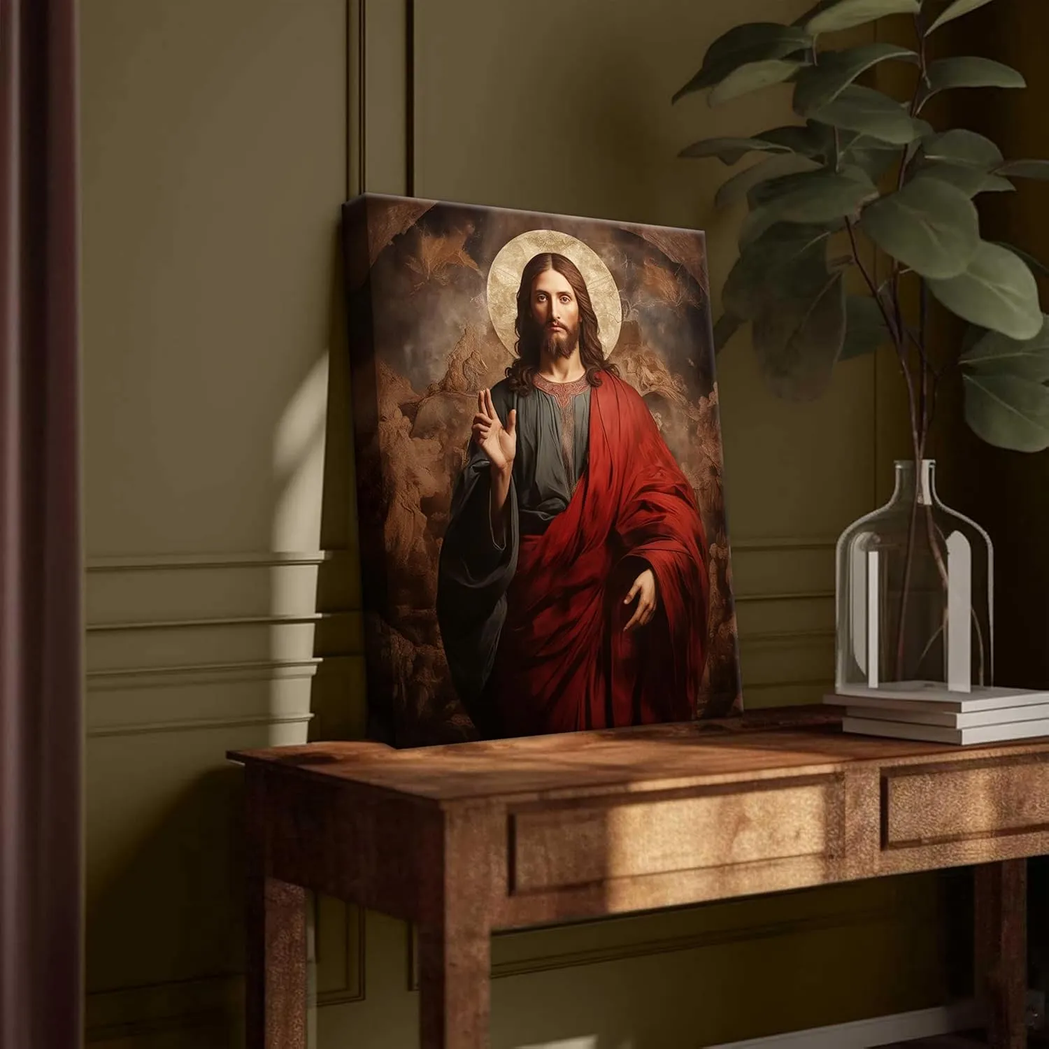 Eysintum Framed Divine Jesus Canvas Wall Art Divine Mercy Christ Portrait Christian Religious Decor for Living Room Bedroom Ready to Hang 12X16in