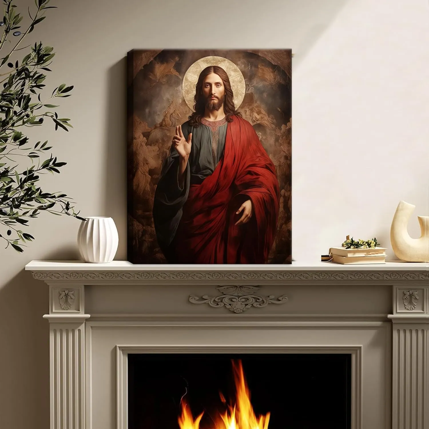 Eysintum Framed Divine Jesus Canvas Wall Art Divine Mercy Christ Portrait Christian Religious Decor for Living Room Bedroom Ready to Hang 12X16in