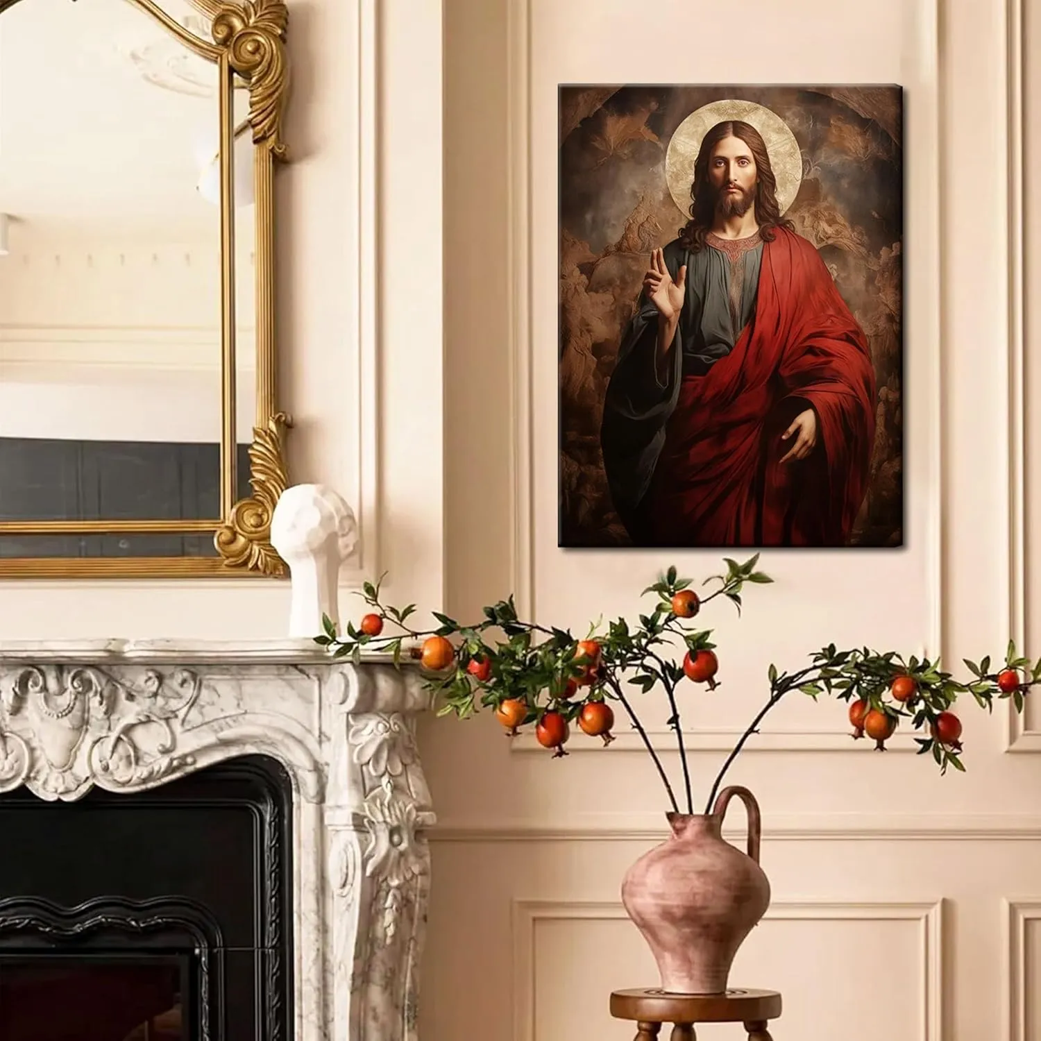 Eysintum Framed Divine Jesus Canvas Wall Art Divine Mercy Christ Portrait Christian Religious Decor for Living Room Bedroom Ready to Hang 12X16in