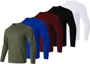 Facitisu Men Long Sleeve T Shirts Pack Quick Dry Athletic Running Activewear Workout Performance Tee Shirts