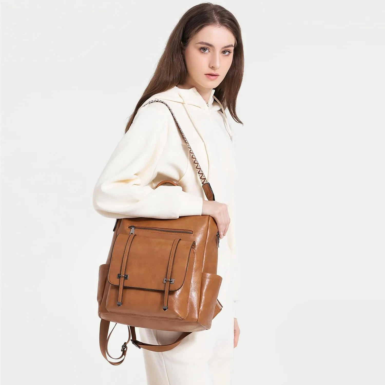 Fashion Backpack Purse for Women, Shoulder Handbag Travel Daypack Designer Ladies Backpack, B-Brown