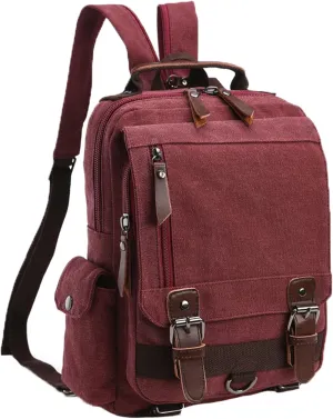 Fashion Canvas Outdoor Travel Crossbody Chest Bag Backpack Red both shoulders