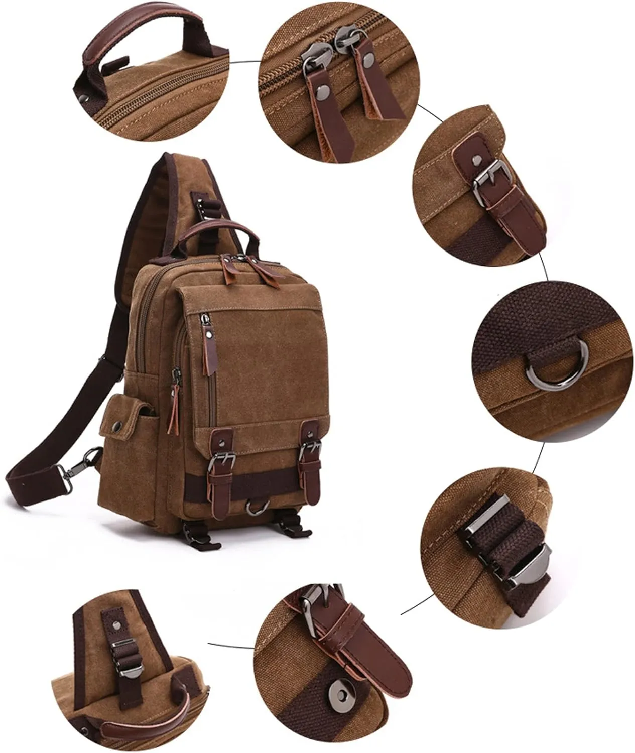 Fashion Canvas Outdoor Travel Crossbody Chest Bag Backpack Red both shoulders