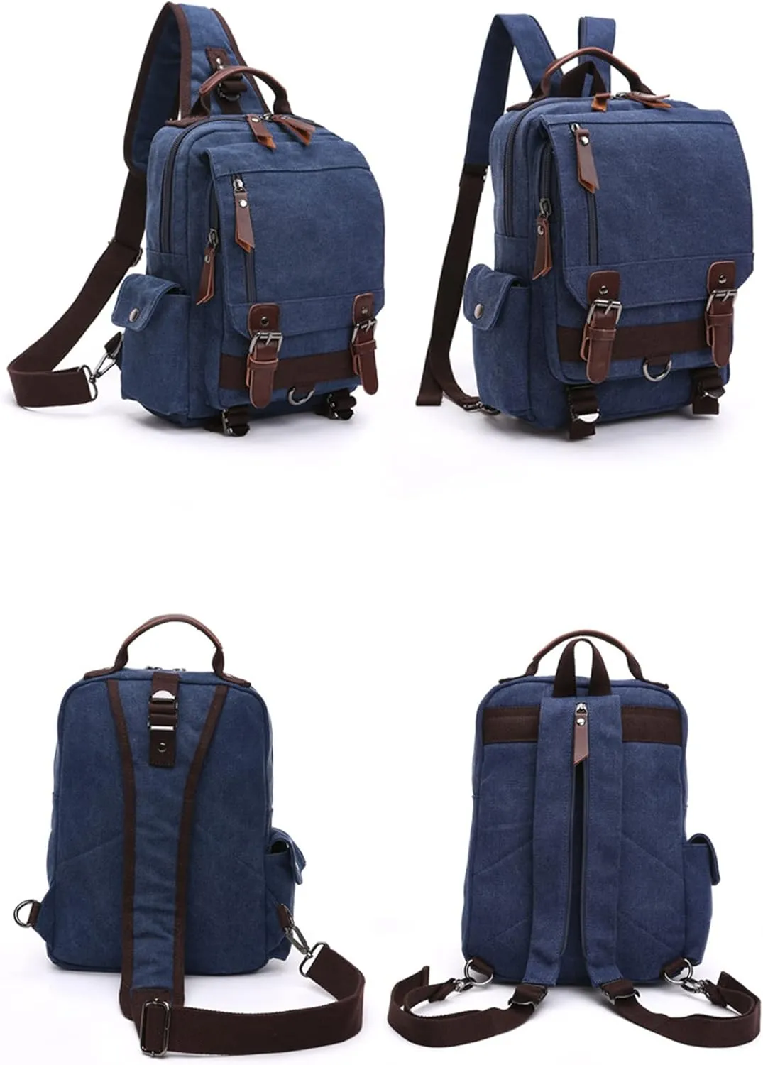 Fashion Canvas Outdoor Travel Crossbody Chest Bag Backpack Red both shoulders