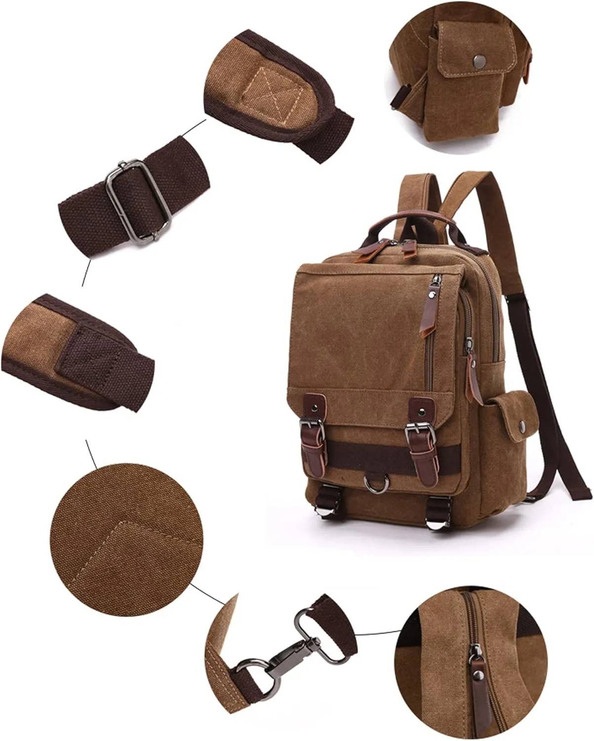 Fashion Canvas Outdoor Travel Crossbody Chest Bag Backpack Red both shoulders