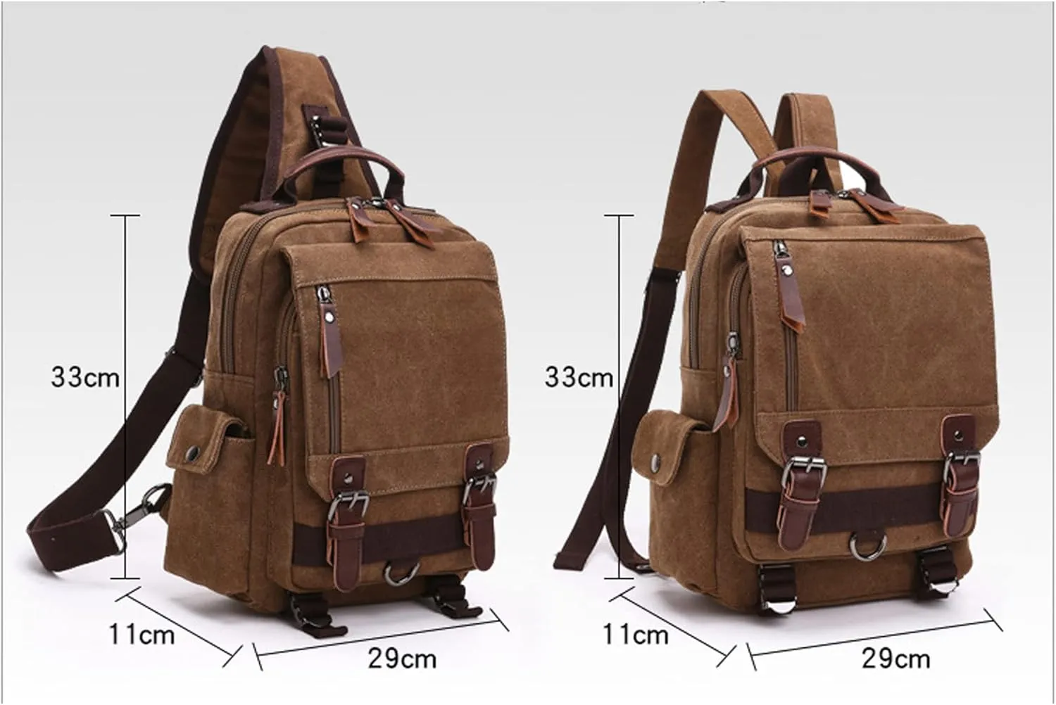 Fashion Canvas Outdoor Travel Crossbody Chest Bag Backpack Red both shoulders