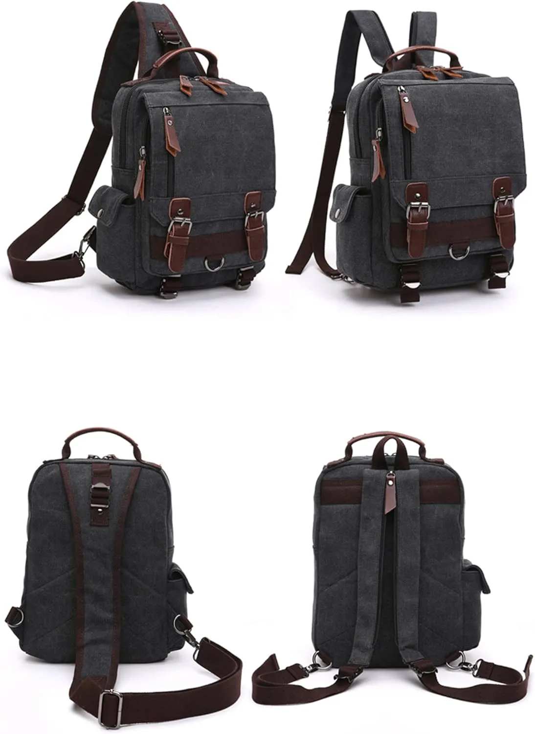 Fashion Canvas Outdoor Travel Crossbody Chest Bag Backpack Red both shoulders