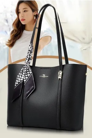 Fashion Shoulder Bag for Ladies Faux Leather Tote Handbag with Decorative Scarf