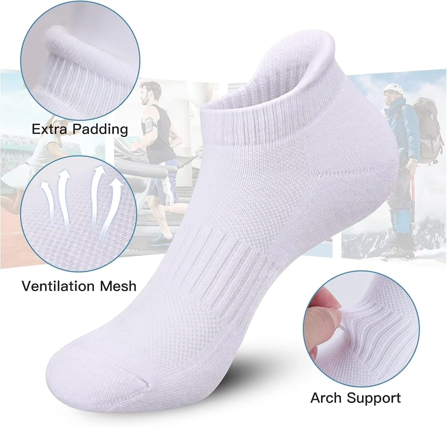 Felicigeely Ankle Athletic Running Socks Low Cut Sports Socks Breathable Cushioned Tab Socks for Men Women 6 Pairs