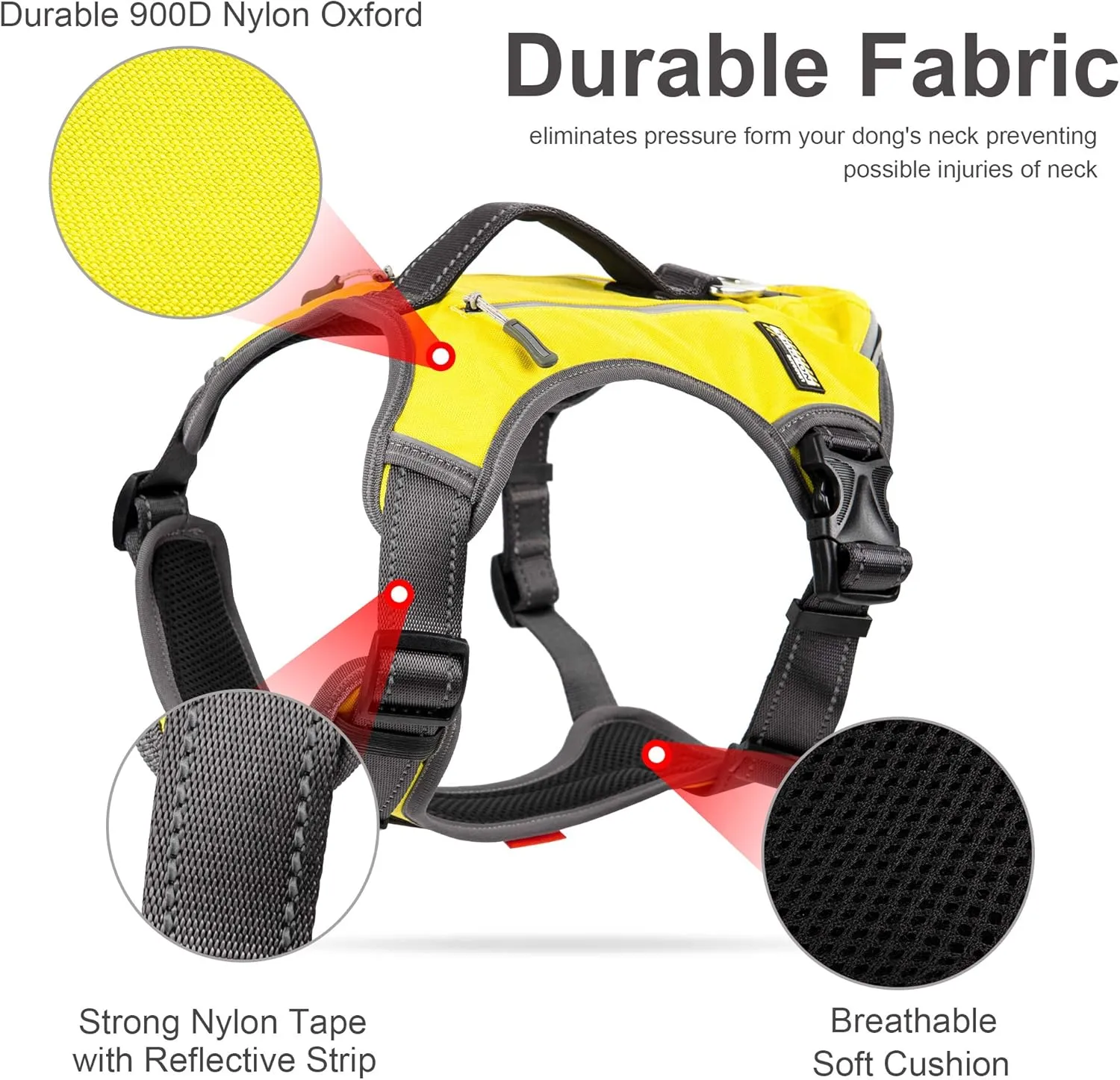 Fida Dog Harness, Multi-Functional No-Pull Pet Vest Harness with Saddle Bags Backpack, Front Leash Clip, Adjustable Soft Padded Reflective No-Choke Dog Vest Heavy Duty for Medium Dog, M, Yellow
