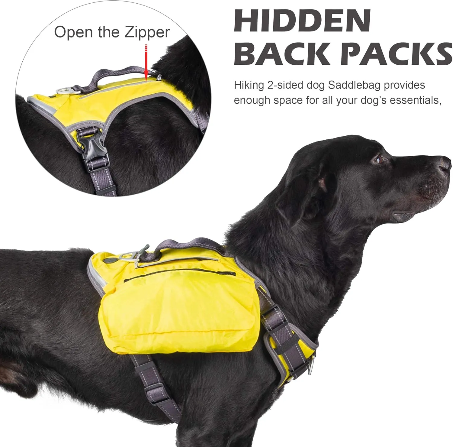 Fida Dog Harness, Multi-Functional No-Pull Pet Vest Harness with Saddle Bags Backpack, Front Leash Clip, Adjustable Soft Padded Reflective No-Choke Dog Vest Heavy Duty for Medium Dog, M, Yellow