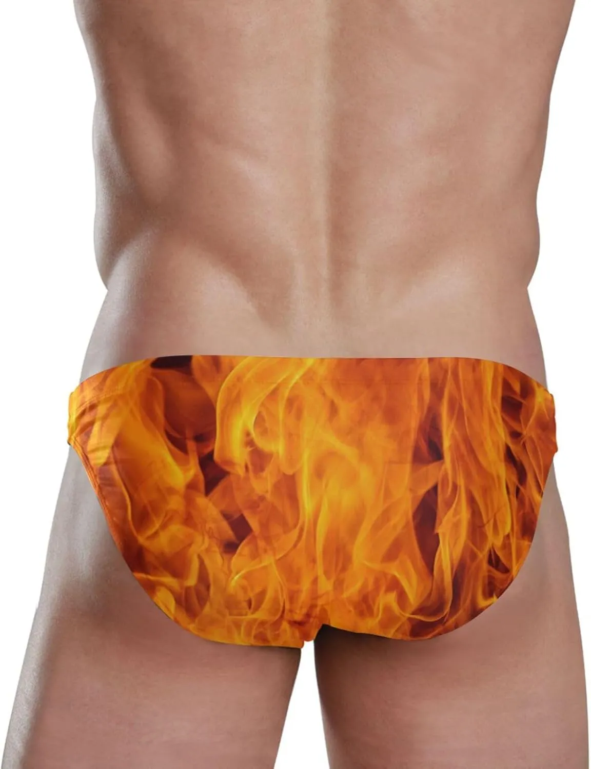 Fire Flame Mens Vintage Swim Briefs Sexy Bikini Swimwear Quick Dry Retro Swimsuit with Drawstring