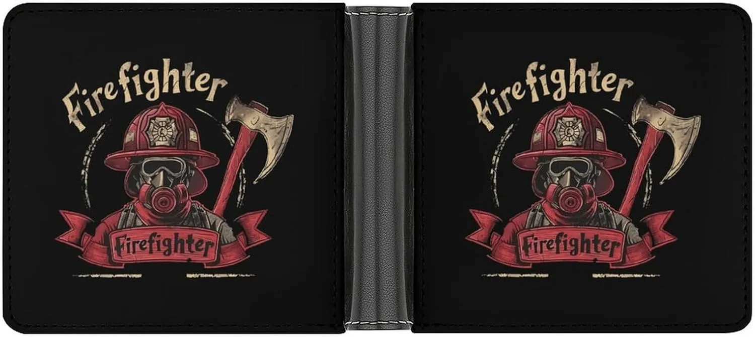 Firefighter Saver Leather Wallets for Men Slim Bifold Purse Clutch Double-Sided Printing