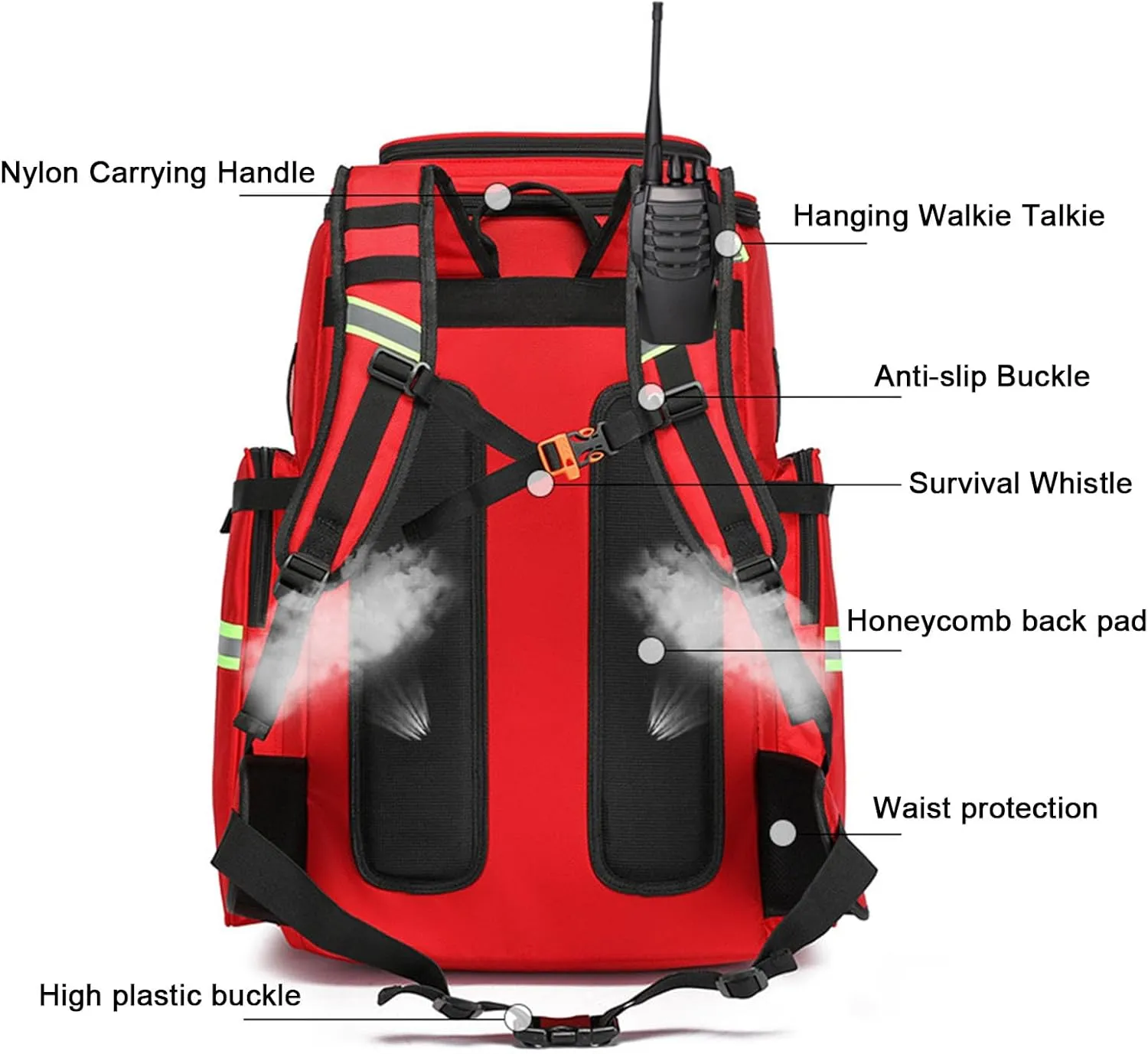 First Aid Bag Empty Emergency Bag First Responder Trauma Multi-Pocket Traveling Field Trips Camping Essentials(Red,55x37x25cm)