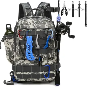 Fishing Tackle Backpack Storage Bag, Outdoor Shoulder Backpack, Fishing Gear Bags with Rod Holder and Fishing Plier