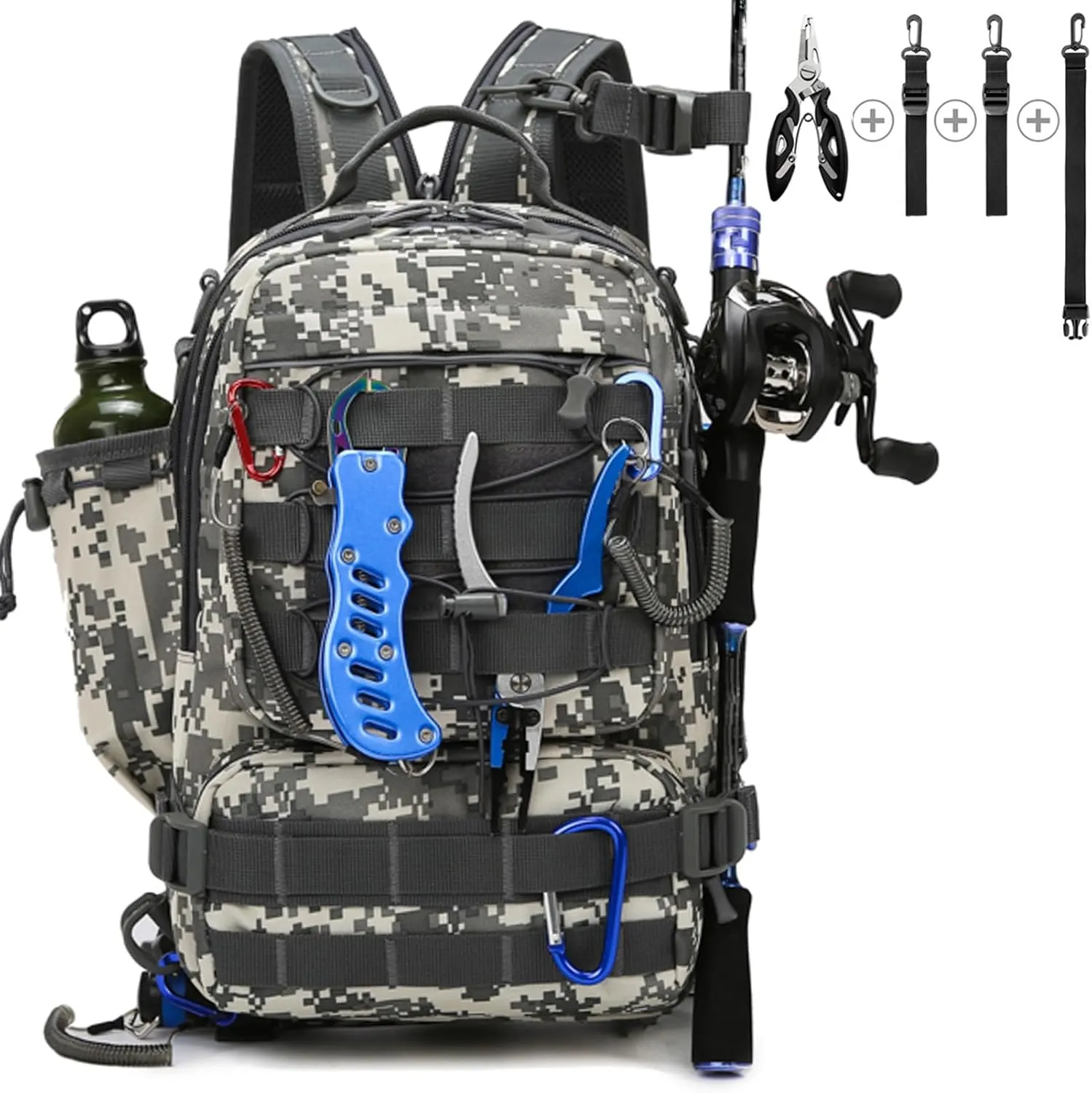 Fishing Tackle Backpack Storage Bag, Outdoor Shoulder Backpack, Fishing Gear Bags with Rod Holder and Fishing Plier
