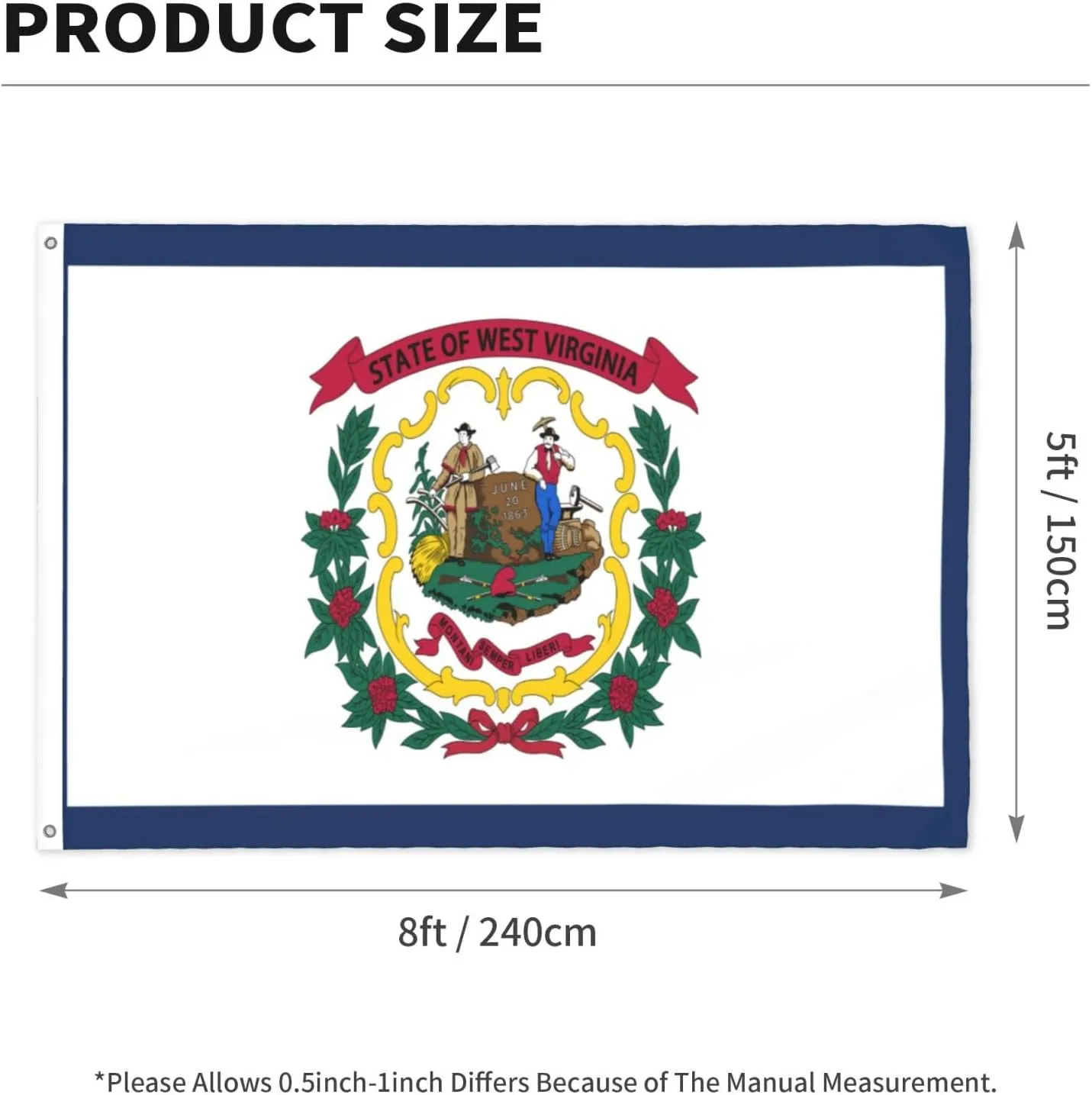 Flag Of West Virginia 5x8 Ft Outdoor Indoor Heavy Duty Nylon Uv Protected Sewn Stripes Vivid Color Double Stitched