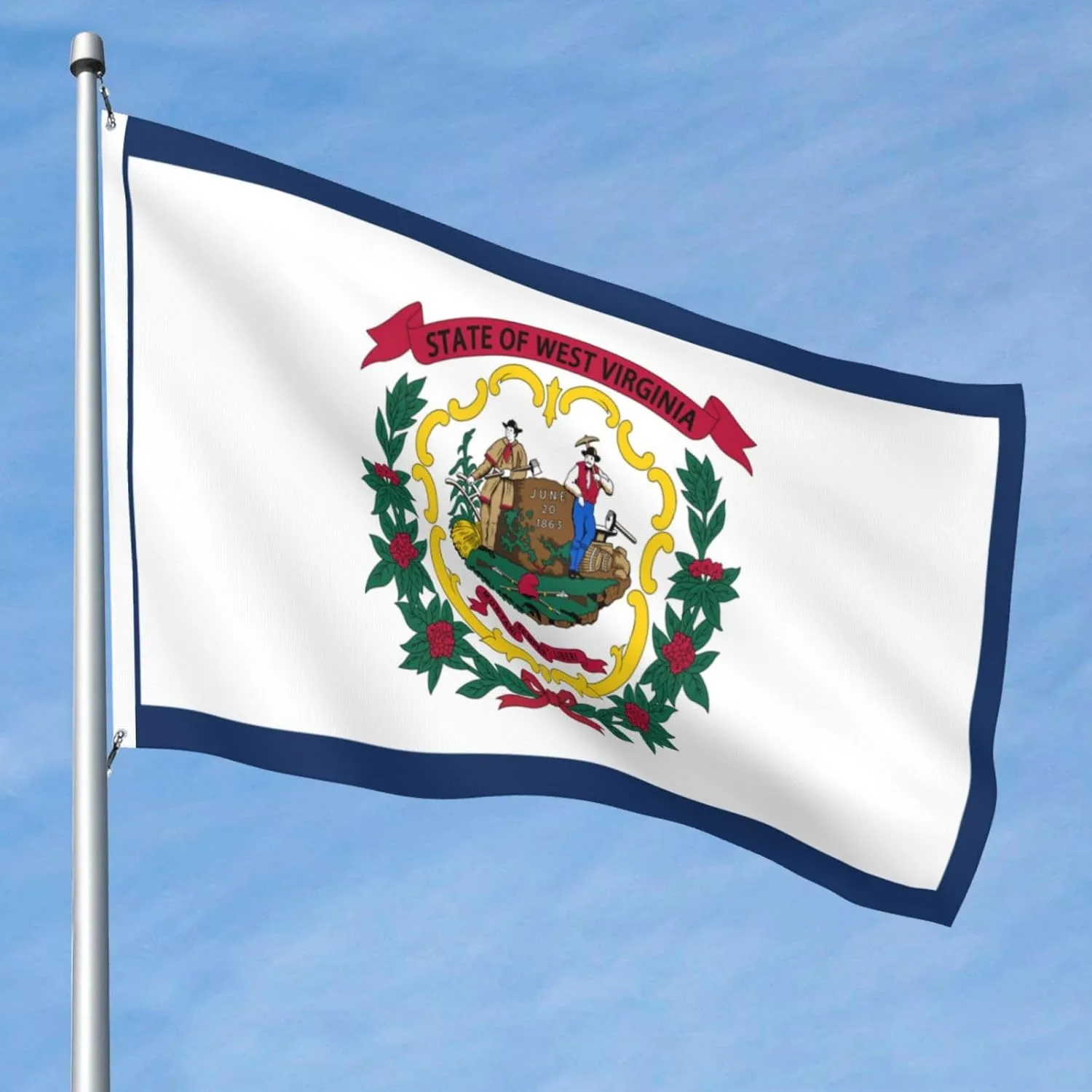 Flag Of West Virginia 5x8 Ft Outdoor Indoor Heavy Duty Nylon Uv Protected Sewn Stripes Vivid Color Double Stitched