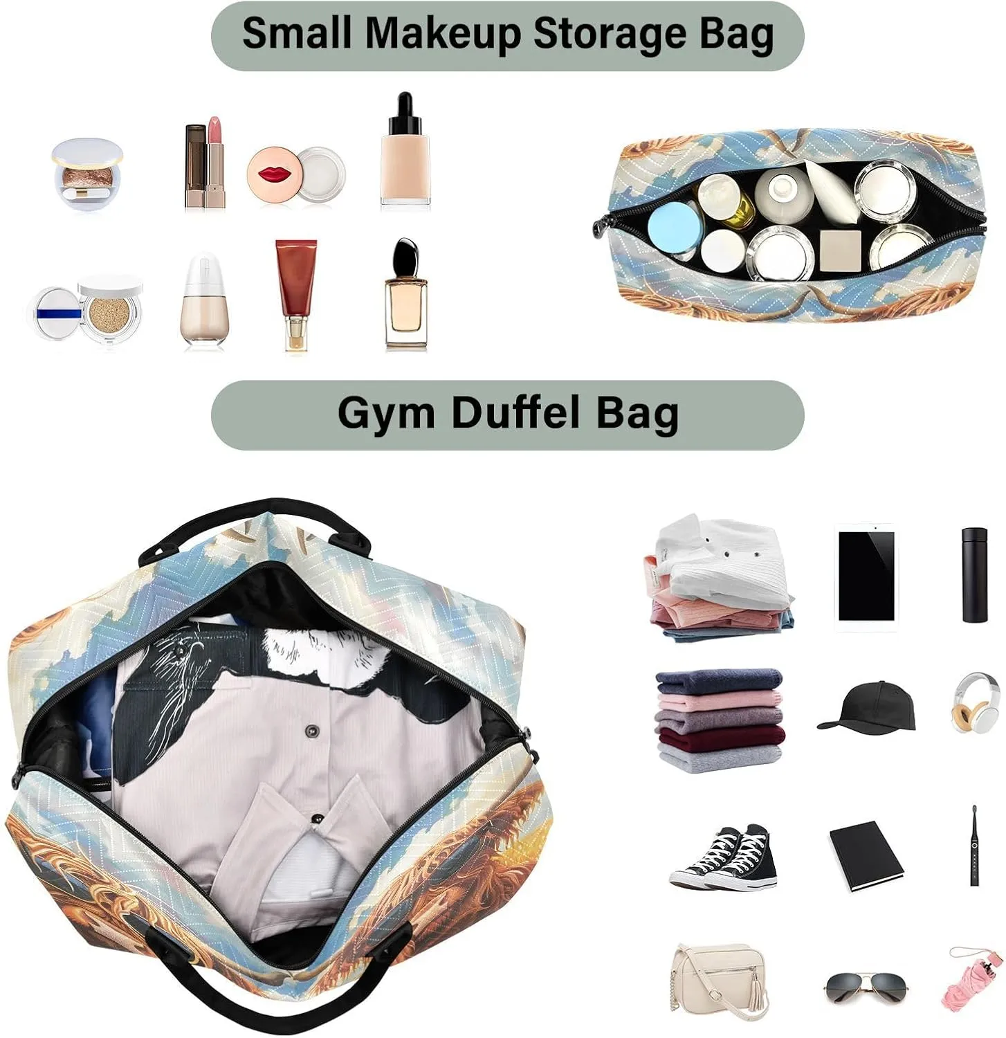 Flower Travel Duffle Gym Bag, Highland Cows Sunflowers Weekender for Women with Toiletry Bag Travel
