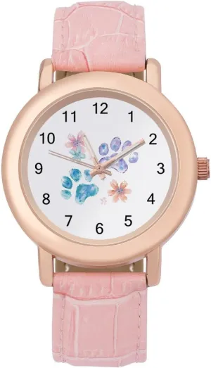 Flowers Paws Women's Leather Strap Watch Elegant Leather Band Ladies Watches Three-Hand Watch