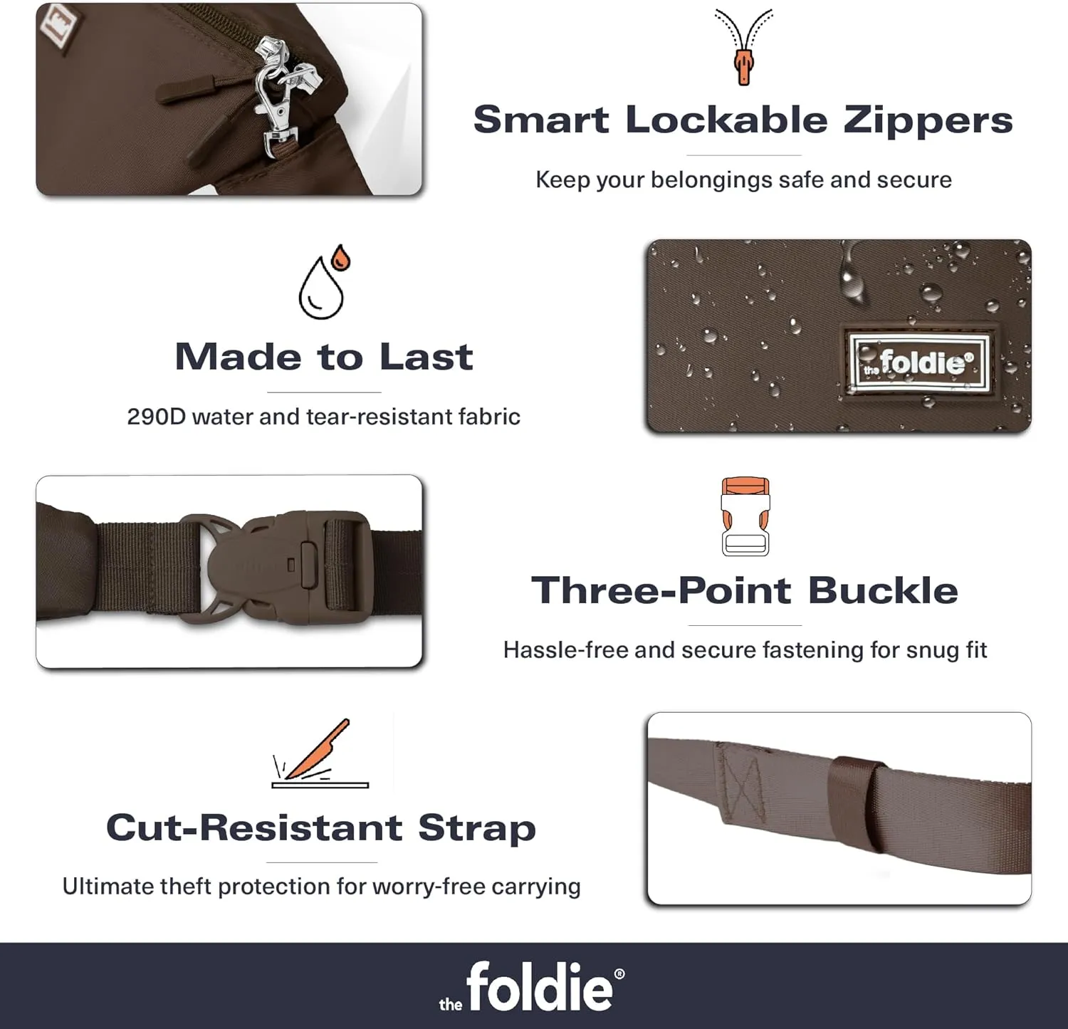 Foldable Crossbody Bags for Women & Men - Anti-Theft RFID-Safe Fanny Pack with Smart Lockable Zippers and Cut-Resistant Strap - Lightweight Waist Pack for Travel & Everyday Use - Brown