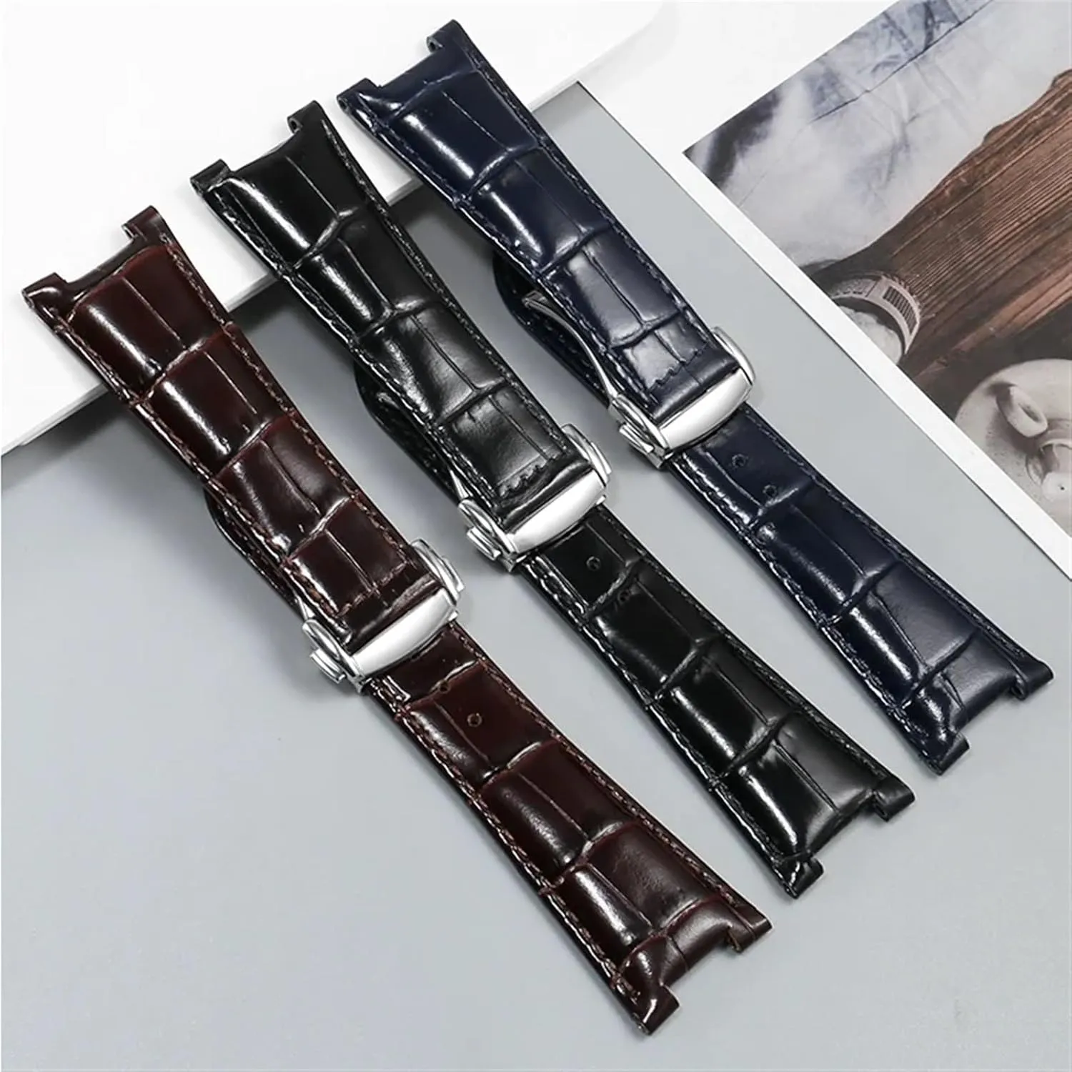 Folding Buckle Leather Watch Strap Substitute Omega Constellation Series Men Concave Interface Leather Watchband With 25mm