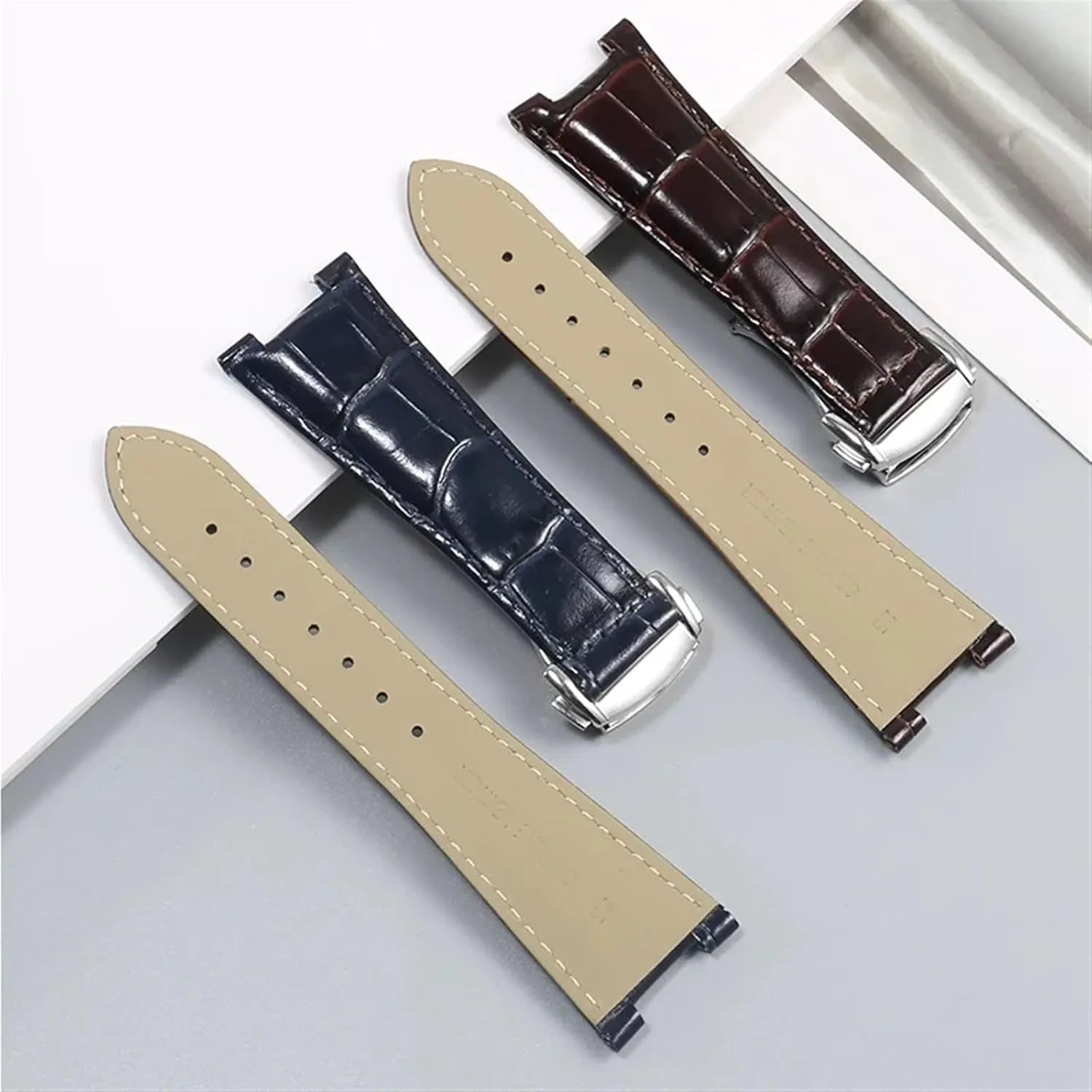 Folding Buckle Leather Watch Strap Substitute Omega Constellation Series Men Concave Interface Leather Watchband With 25mm