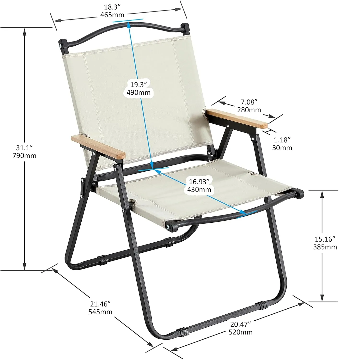 Folding Camping Chairs, Heavy Duty Portable Lawn Chair with Side Storage Pocket, Foldable Camp Chair for Beach, Fishing,Trip,Picnic,Lawn,Concert Outdoor Blue