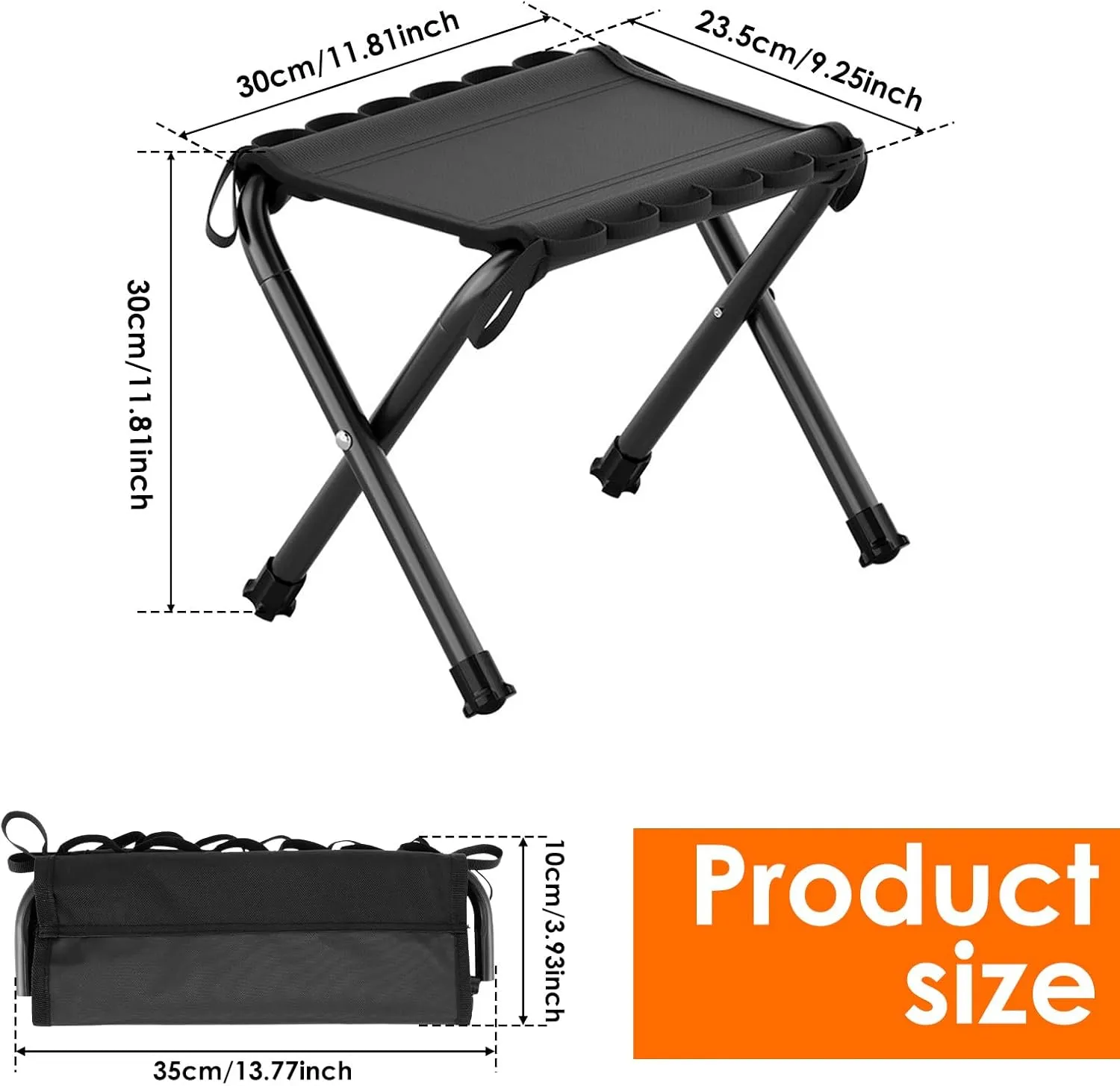Folding Camping Stool, Portable Collapsible Camp Stool, Lightweight Stool Seat Foldable Stool, Load Capacity to 260lbs, Foldable Footstool Ottoman for Fishing Outdoor Camping Hiking and BBQ (Black)