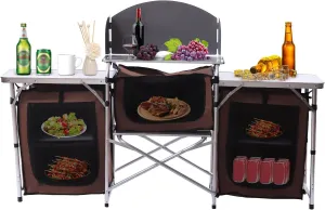 Folding Camping Table with Storage & 2 Side Table, Portable Lightweight Outdoor Table with Aluminum Adjustable Legs for Travel Party, BBQ, Backyards and Picnic