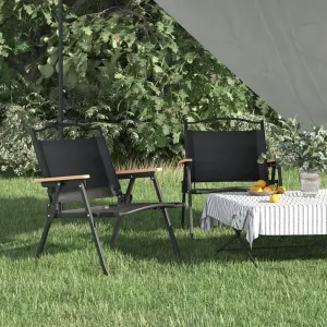 Folding Chaise Lounge Chair Outdoor Lay Flat Beach chairCamping Chairs 2 pcs Black 21.3"x16.9"x23.2" Oxford FabricSuitable for Garden Patio Living Room