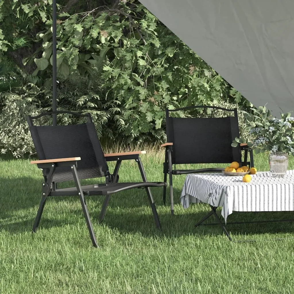Folding Chaise Lounge Chair Outdoor Lay Flat Beach chairCamping Chairs 2 pcs Black 21.3"x16.9"x23.2" Oxford FabricSuitable for Garden Patio Living Room
