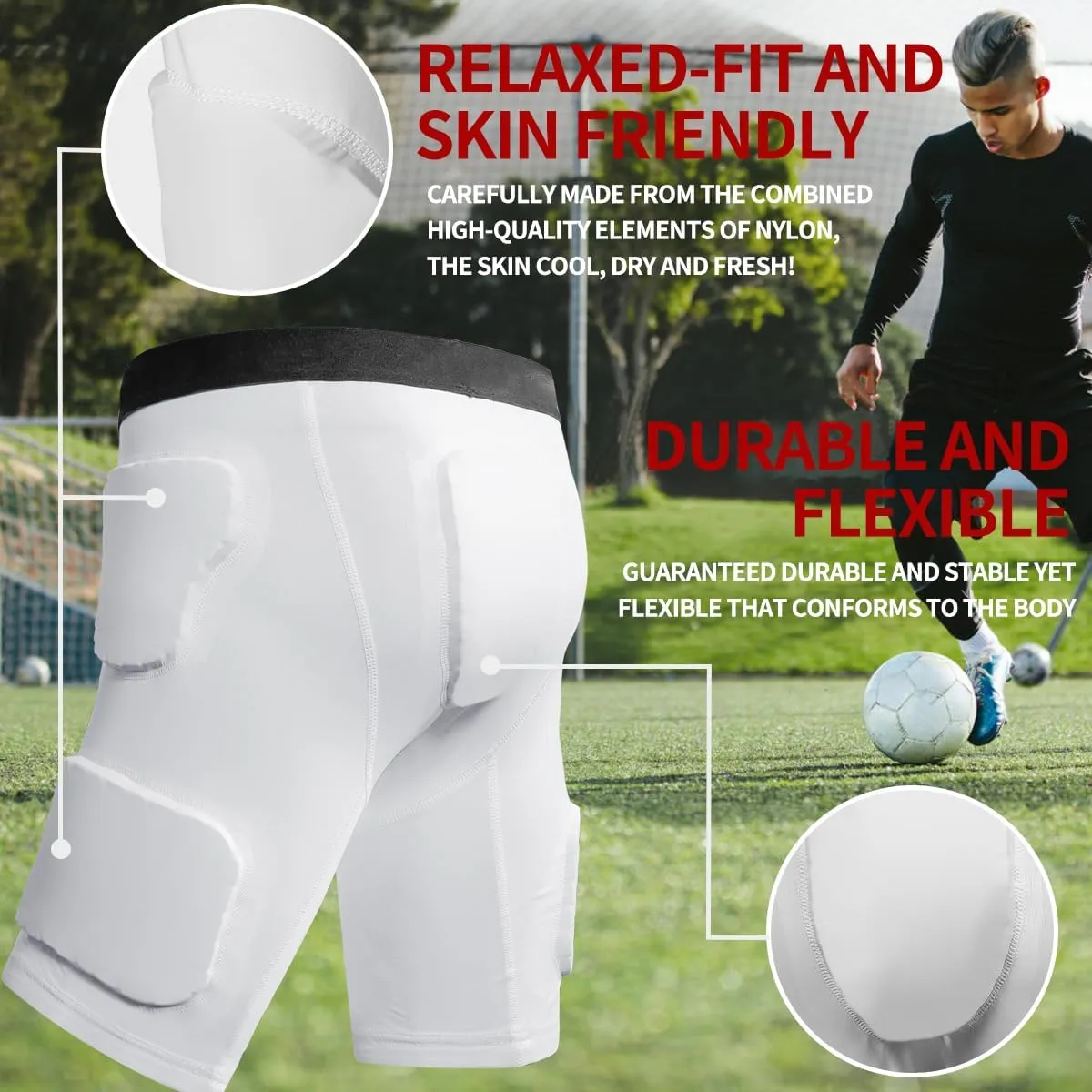 Football Girdle Adult Padded Compression Shorts 5-Pads Girdle Hip and Thigh Protector for Baseball Football Baseketball