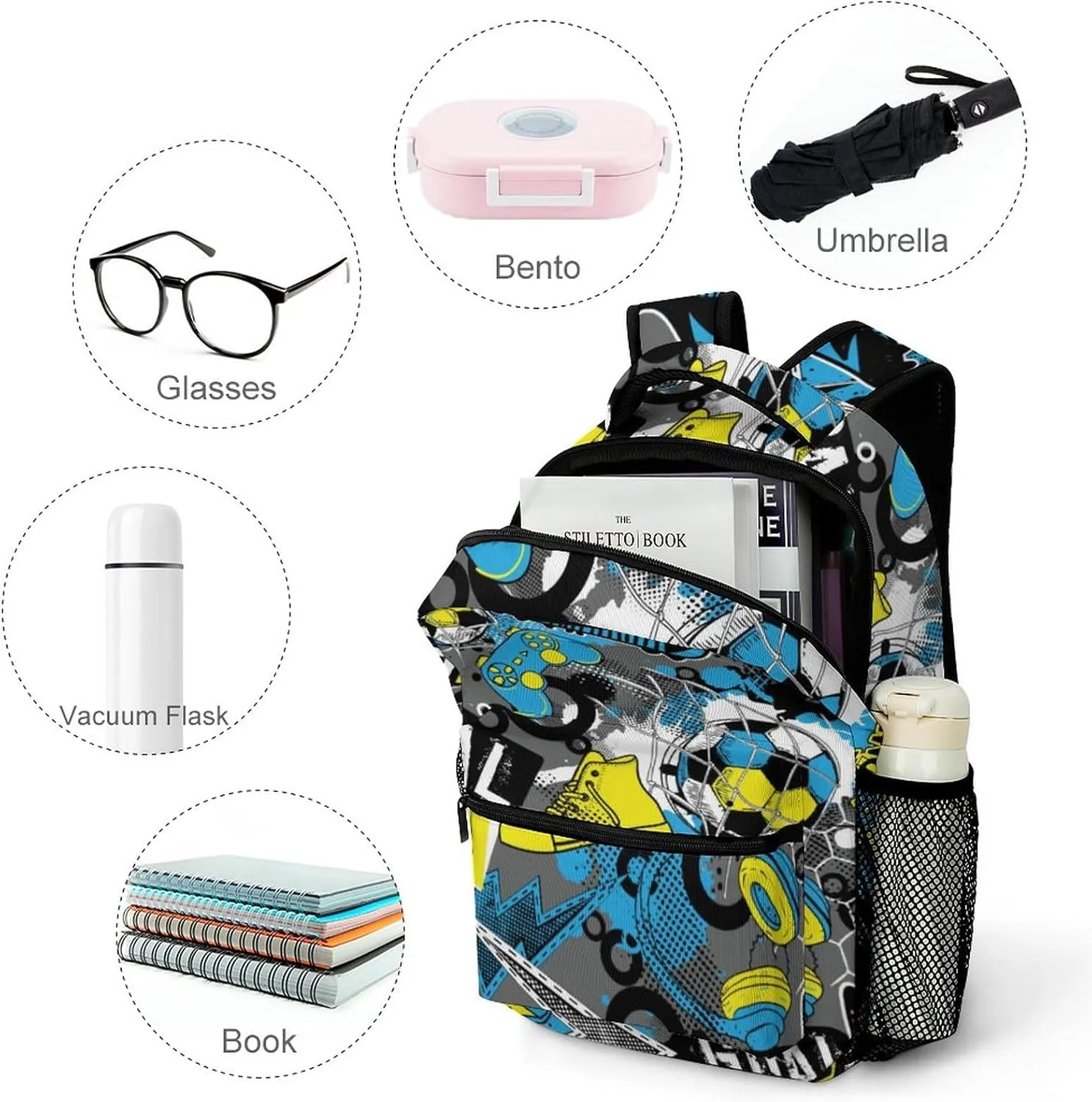 Football Skateboards Player Backpack Gaming Sport Large Casual Daypack with Chest Strap,Lightweight Computer Bags for Women Men Hiking Travel Work and Business 16 Inch